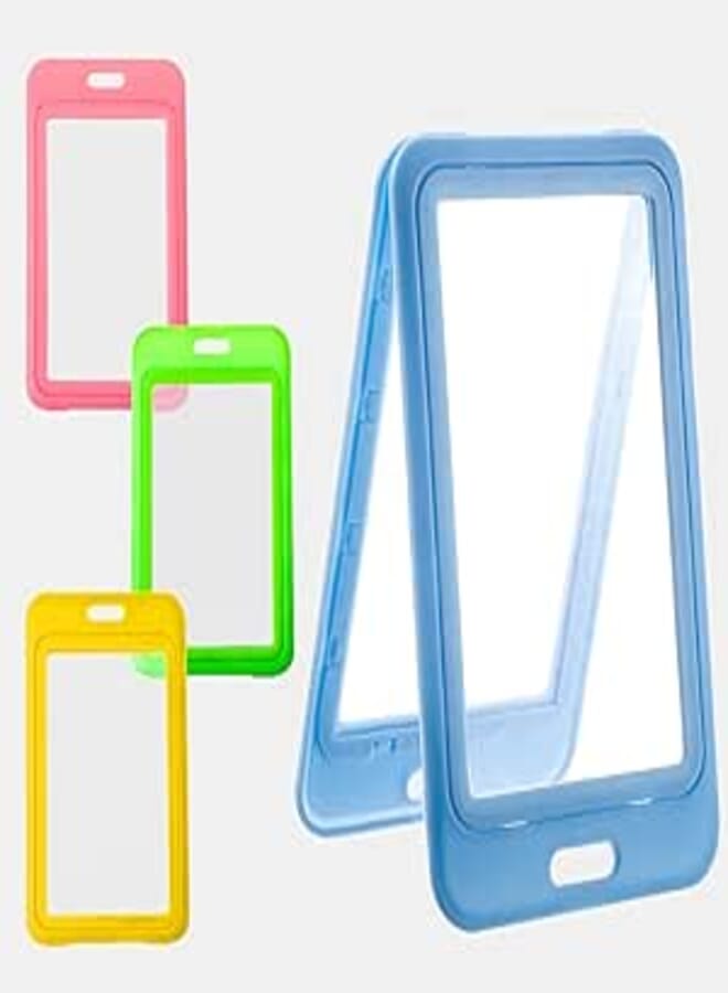 4Pcs Double Sided Badge Holders, Clear Windows Name Tags Holder Hard Plastic ID Card Case Protector Pouch for Office School ID Credit Card, Multicolored